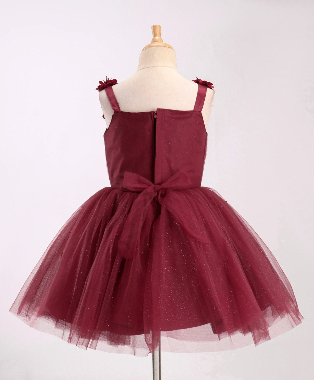 Enfance Sleeveless Flower Applique Solid Party Wear Dress -Maroon