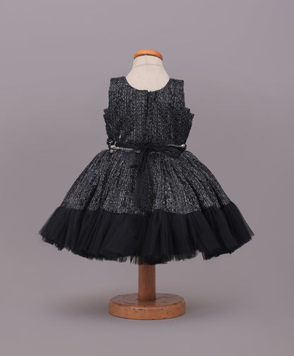 Enfance Sleeveless Sequins Embellished & Floral Applique Net Dress - Black