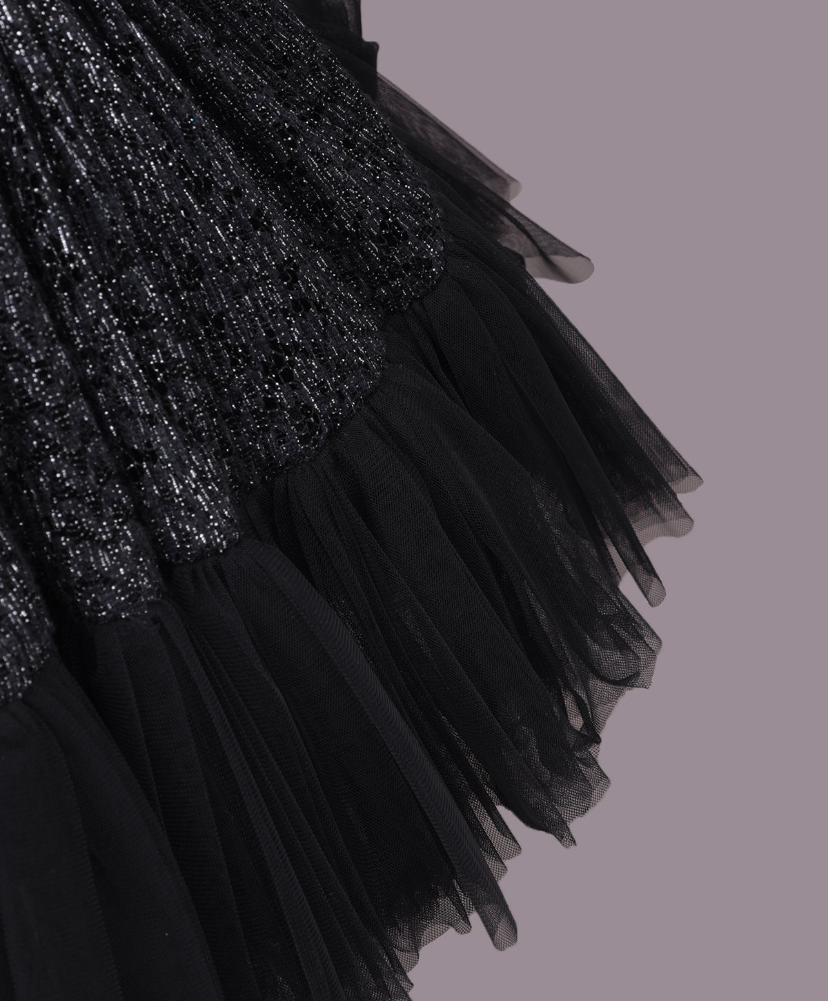 Enfance Sleeveless Sequins Embellished & Floral Applique Net Dress - Black