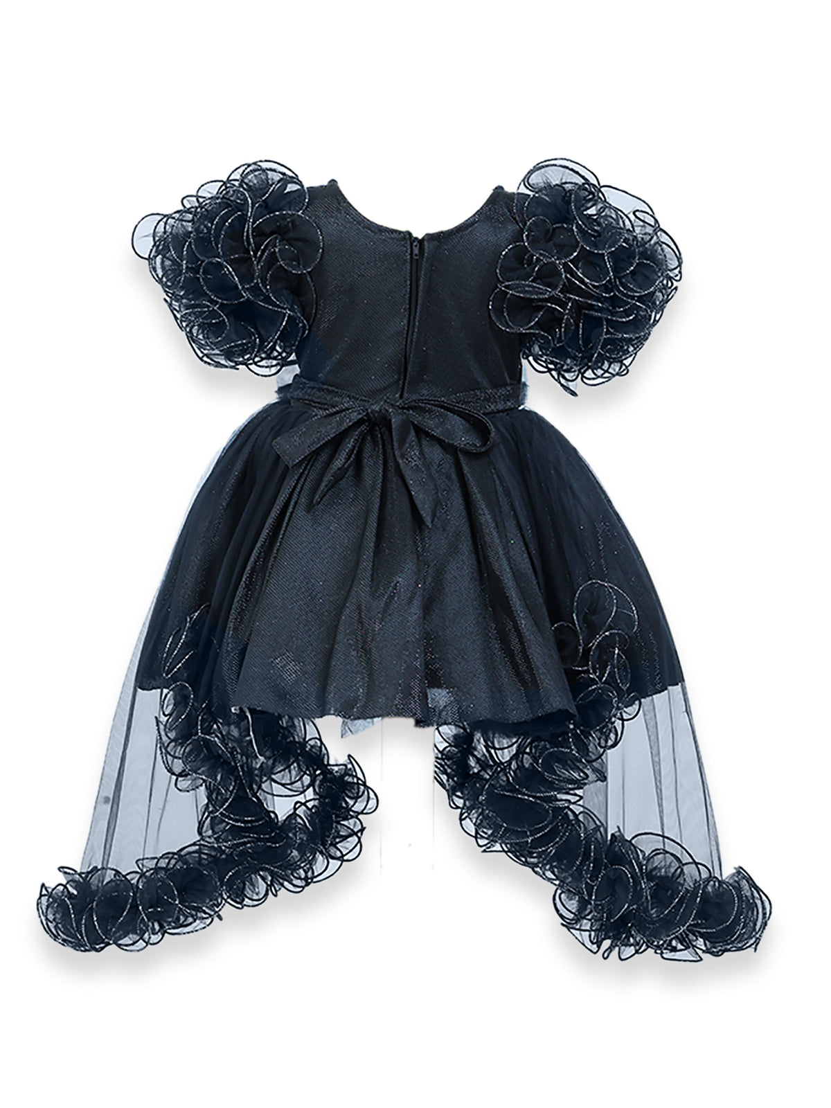 Enfance Short Sleeve Sequins Embellished Layered Party Net Dress - Black