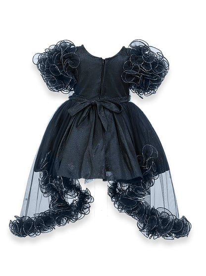 Enfance Short Sleeve Sequins Embellished Layered Party Net Dress - Black