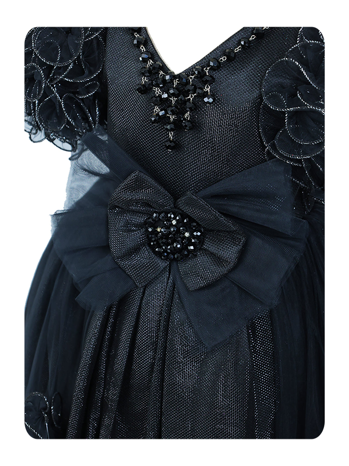 Enfance Short Sleeve Sequins Embellished Layered Party Net Dress - Black
