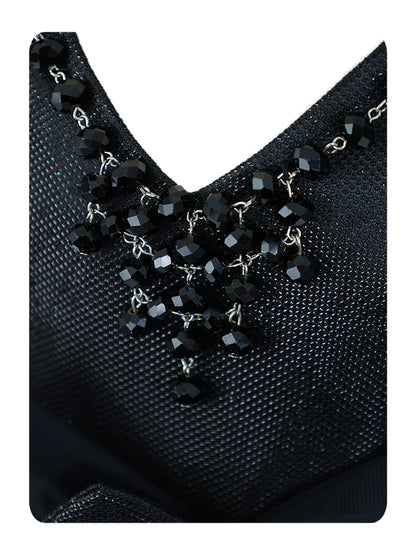 Enfance Short Sleeve Sequins Embellished Layered Party Net Dress - Black