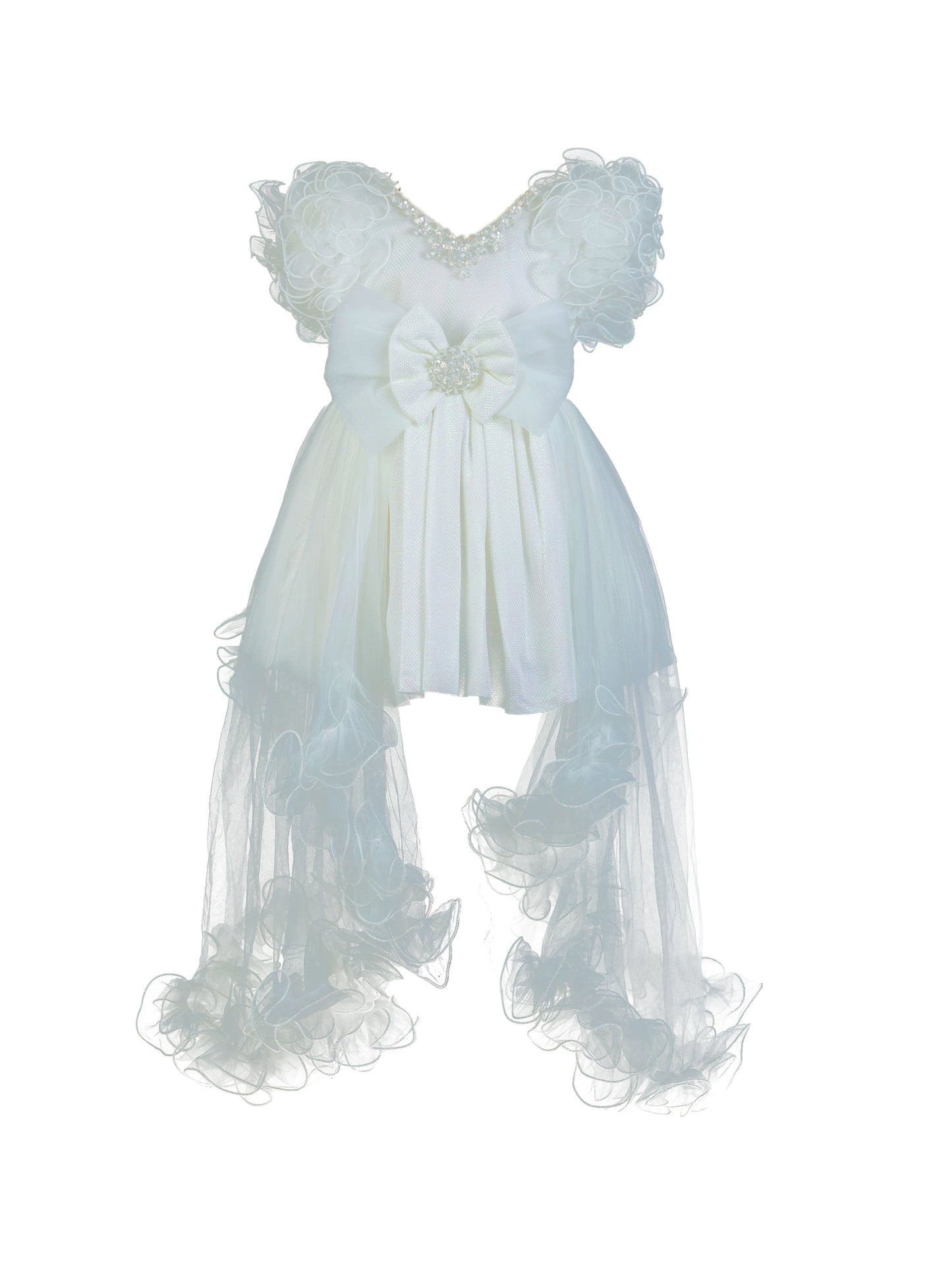Enfance Short Sleeve Sequins Embellished Layered Party Net Dress - White