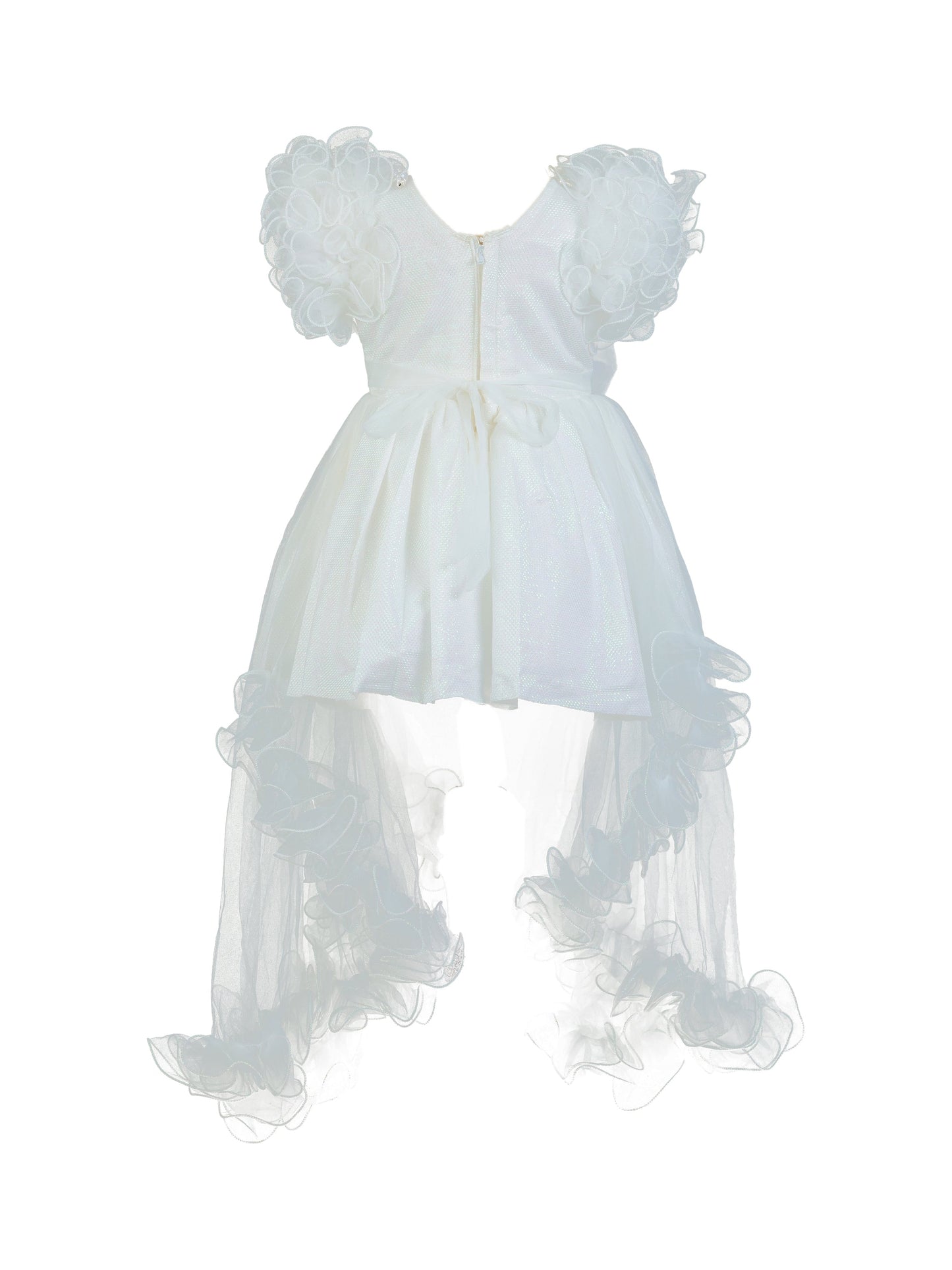 Enfance Short Sleeve Sequins Embellished Layered Party Net Dress - White