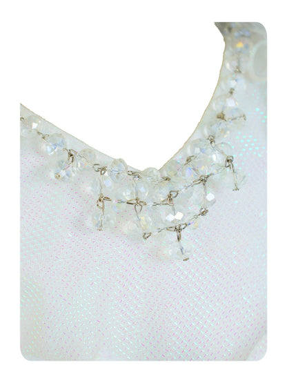 Enfance Short Sleeve Sequins Embellished Layered Party Net Dress - White