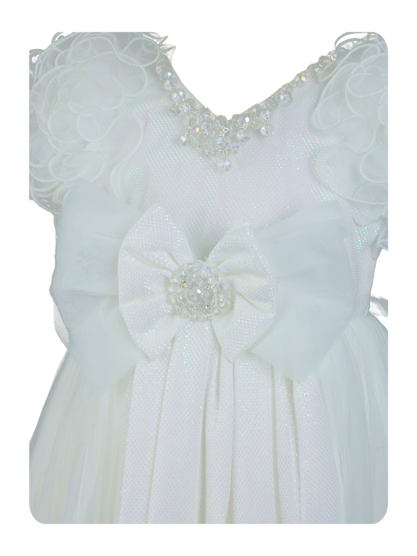 Enfance Short Sleeve Sequins Embellished Layered Party Net Dress - White