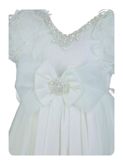 Enfance Short Sleeve Sequins Embellished Layered Party Net Dress - White