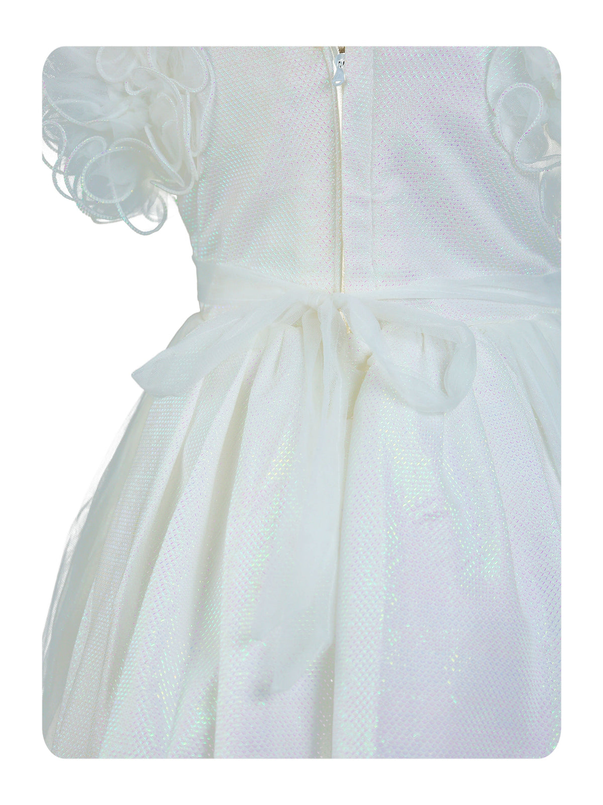 Enfance Short Sleeve Sequins Embellished Layered Party Net Dress - White