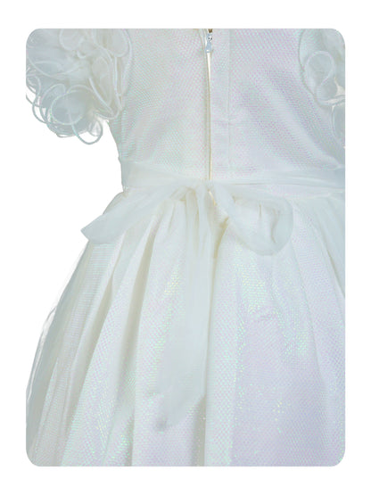 Enfance Short Sleeve Sequins Embellished Layered Party Net Dress - White