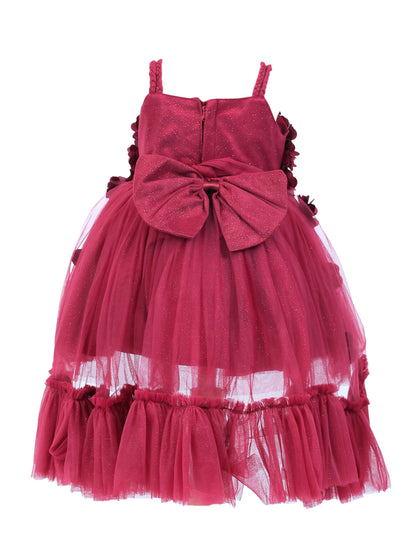 Enfance Sleeveless Floral Applique Detailed Net Dress - Maroon