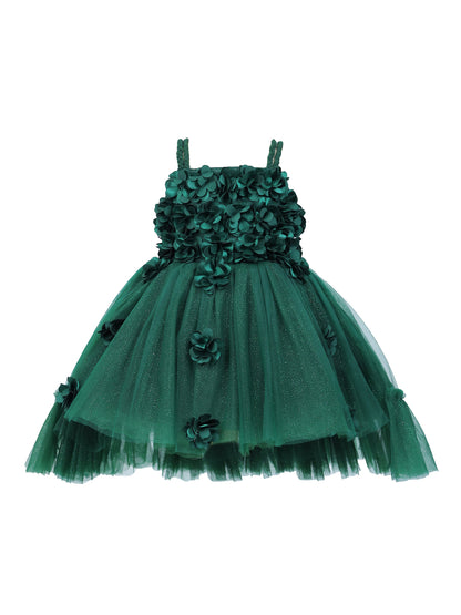 Enfance Sleeveless Floral Applique Detailed Net Dress - B.Green