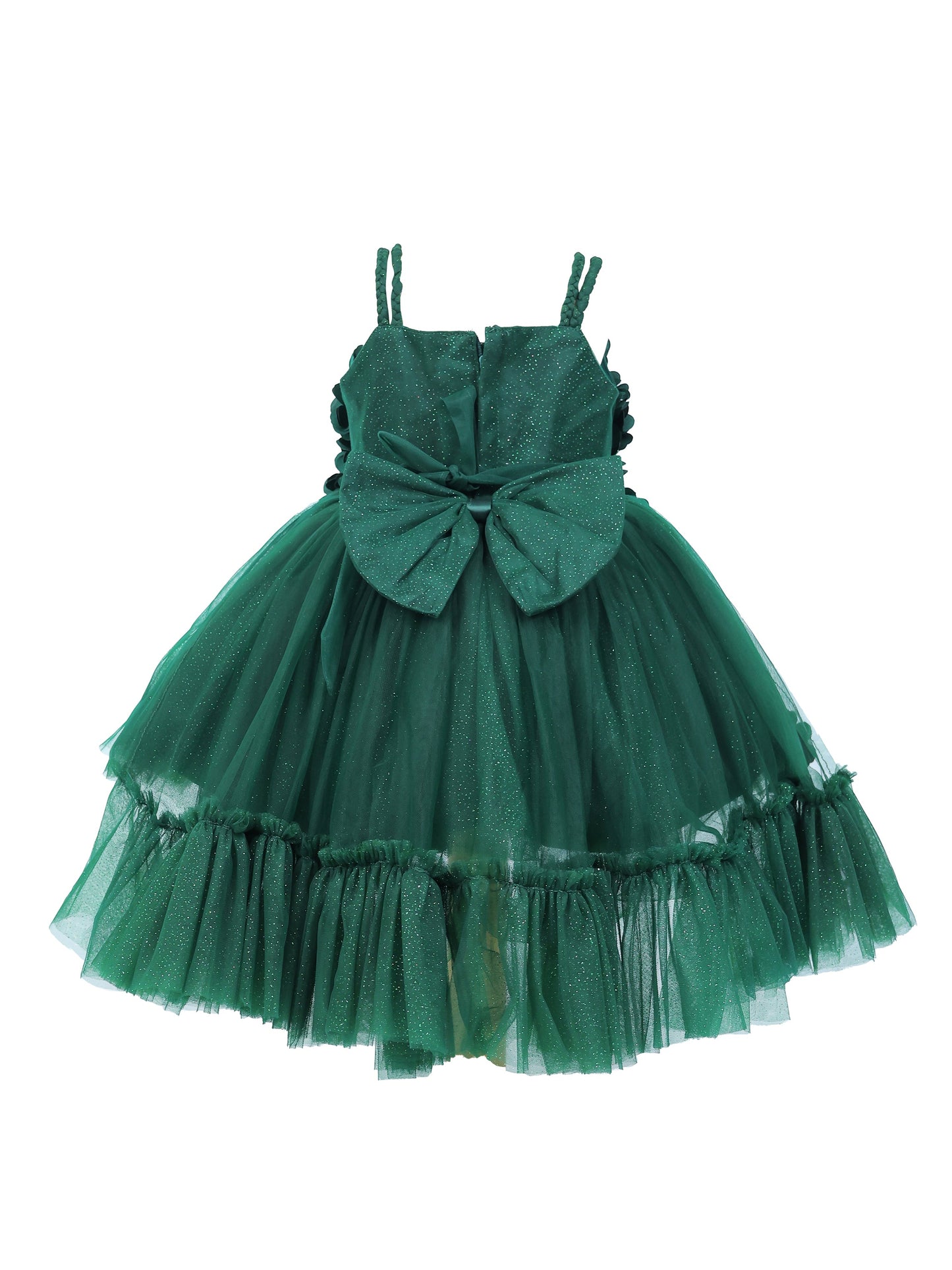 Enfance Sleeveless Floral Applique Detailed Net Dress - B.Green