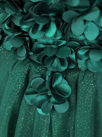 Enfance Sleeveless Floral Applique Detailed Net Dress - B.Green