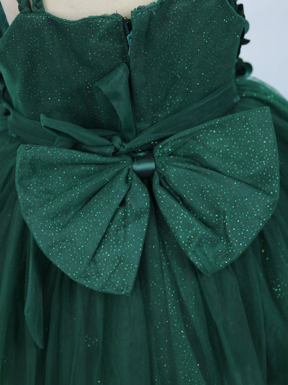 Enfance Sleeveless Floral Applique Detailed Net Dress - B.Green