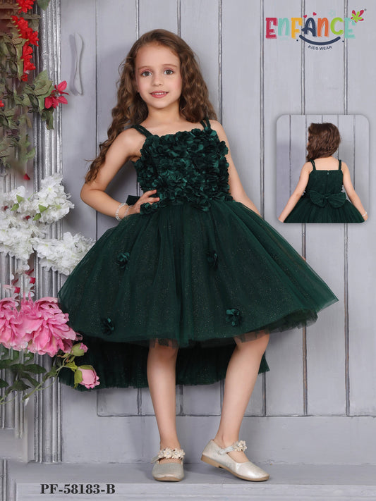 Enfance Sleeveless Floral Applique Detailed Net Dress - B.Green