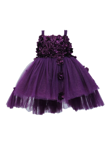 Enfance Sleeveless Floral Applique Detailed Net Dress - Wine
