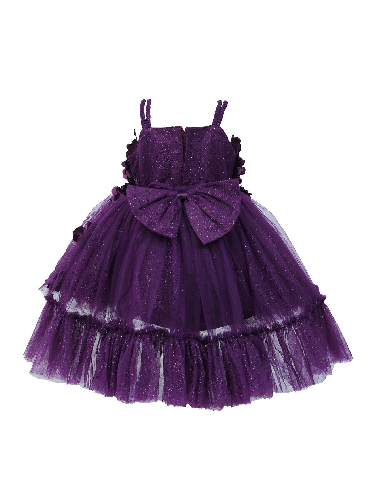 Enfance Sleeveless Floral Applique Detailed Net Dress - Wine