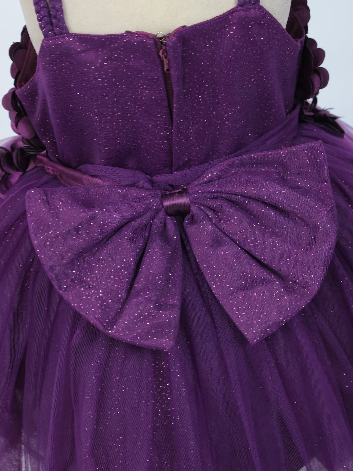 Enfance Sleeveless Floral Applique Detailed Net Dress - Wine