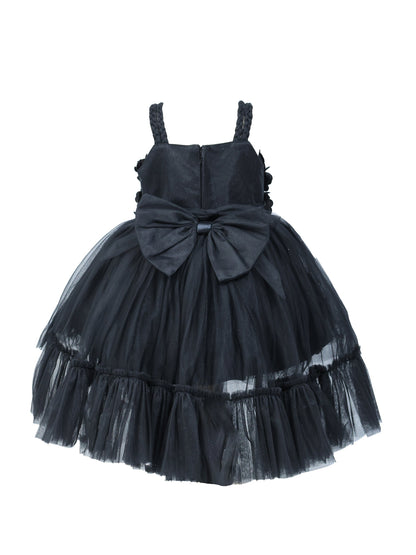 Enfance Sleeveless Floral Applique Detailed Net Dress - Black