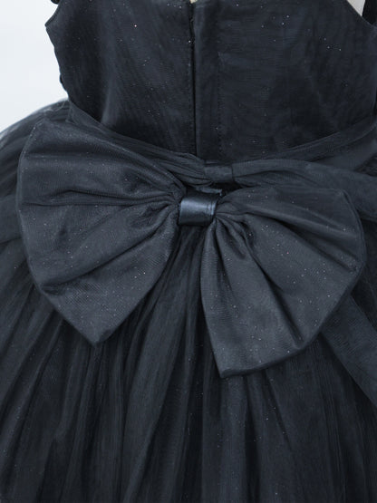 Enfance Sleeveless Floral Applique Detailed Net Dress - Black