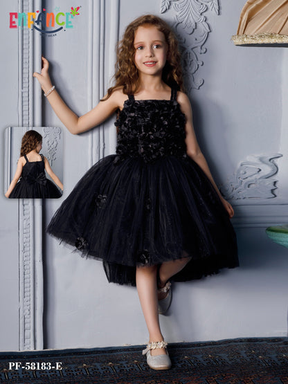 Enfance Sleeveless Floral Applique Detailed Net Dress - Black