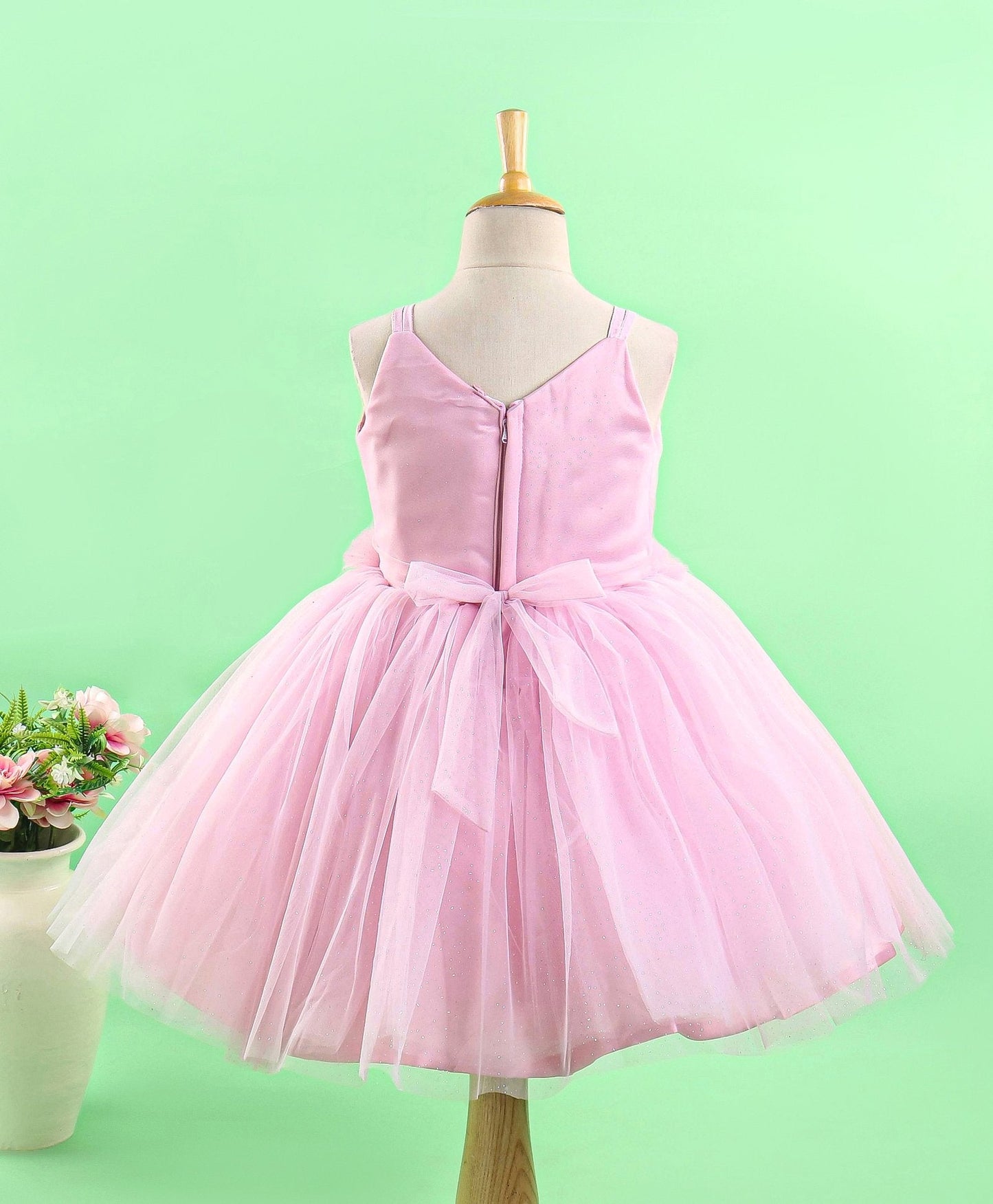 Enfance Sleeveless Flower Applique Flare Party Dress-O.Pink