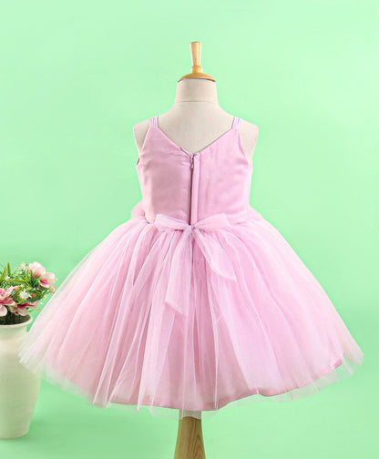 Enfance Sleeveless Flower Applique Flare Party Dress-O.Pink