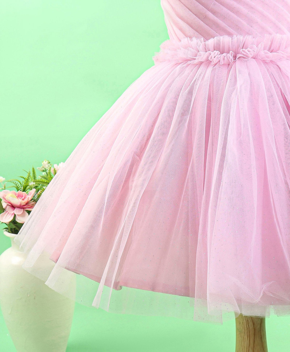 Enfance Sleeveless Flower Applique Flare Party Dress-O.Pink