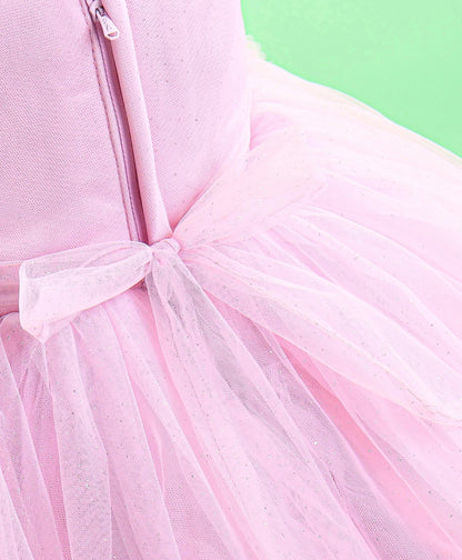 Enfance Sleeveless Flower Applique Flare Party Dress-O.Pink