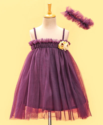 Enfance Sleeveless Solid Dress With Hairband-Wine