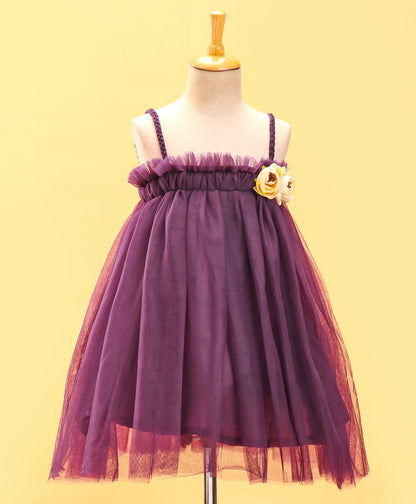 Enfance Sleeveless Solid Dress With Hairband-Wine