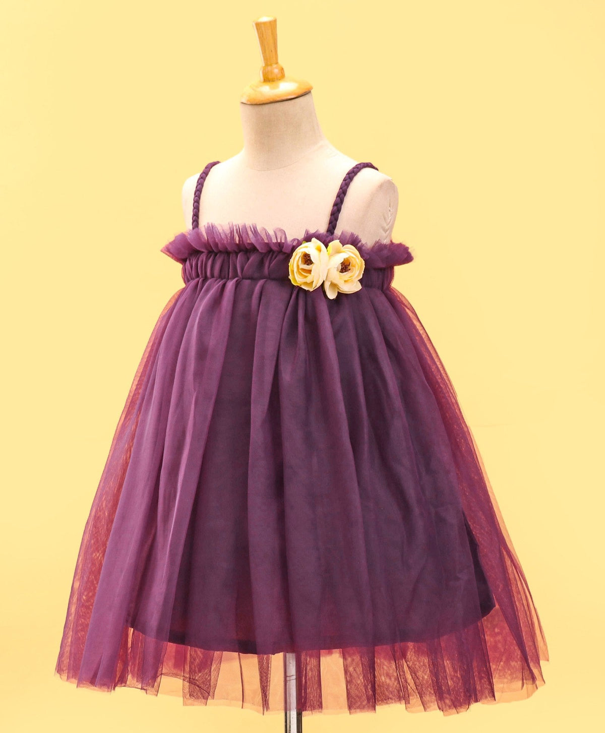 Enfance Sleeveless Solid Dress With Hairband-Wine