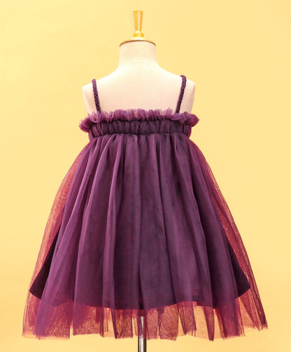 Enfance Sleeveless Solid Dress With Hairband-Wine