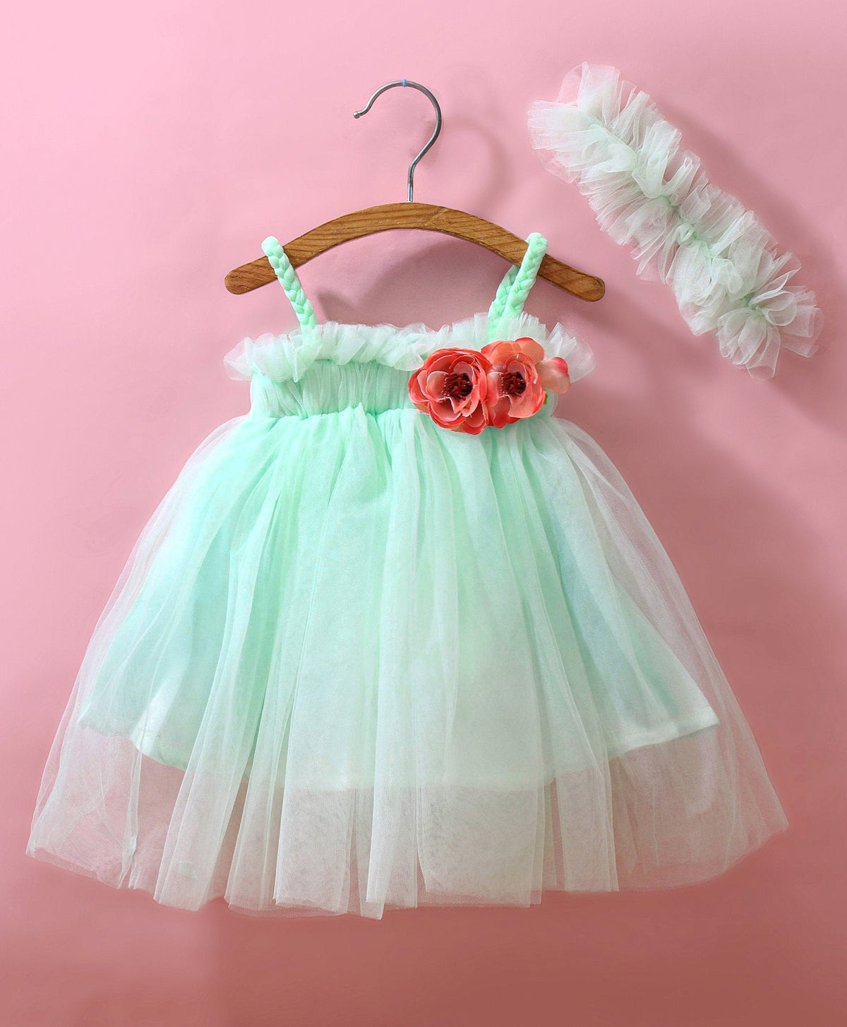 Enfance Sleeveless Solid Dress With Hairband-S.Green