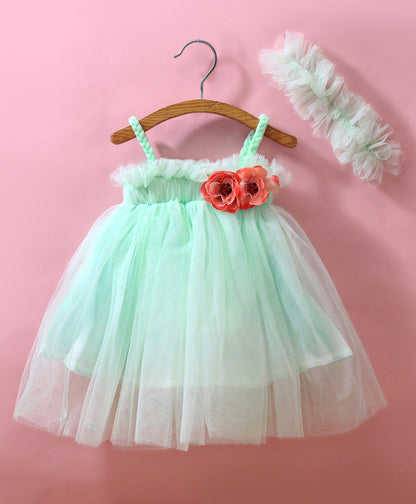 Enfance Sleeveless Solid Dress With Hairband-S.Green