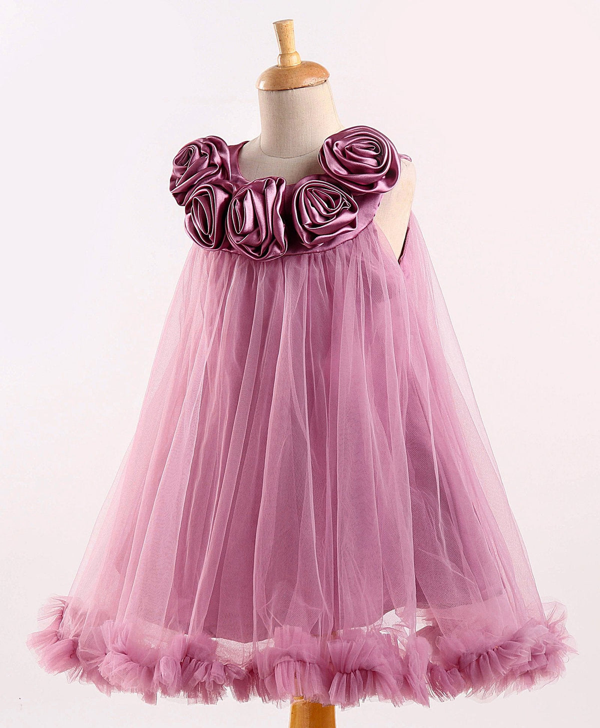 Enfance Sleeveless Rose Applique Solid Dress With Hairband-O.Pink