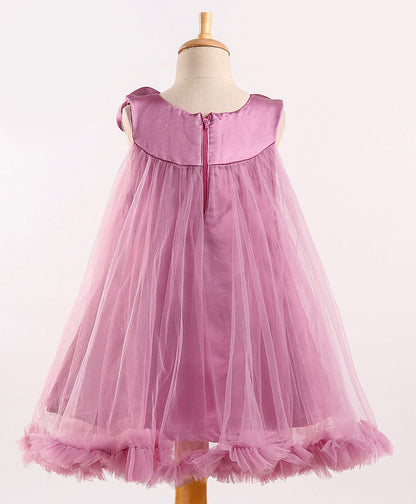 Enfance Sleeveless Rose Applique Solid Dress With Hairband-O.Pink