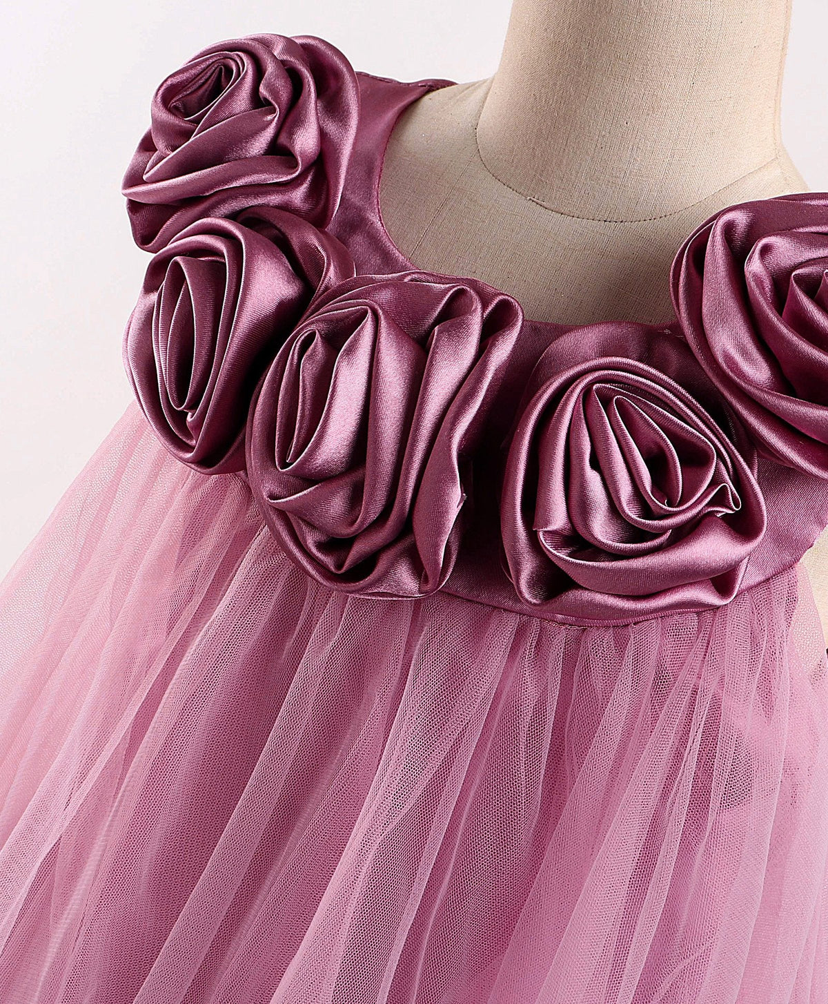 Enfance Sleeveless Rose Applique Solid Dress With Hairband-O.Pink