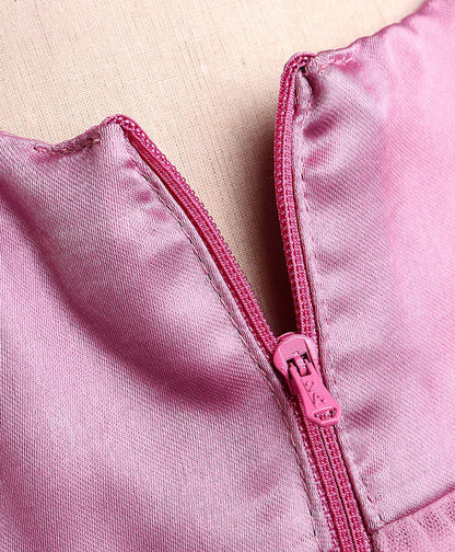 Enfance Sleeveless Rose Applique Solid Dress With Hairband-O.Pink