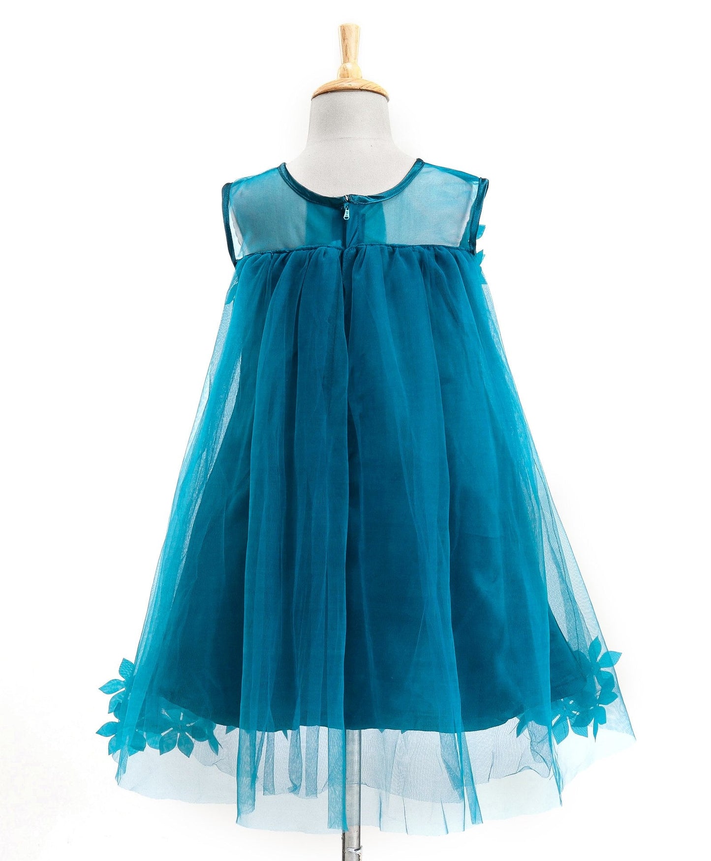 Enfance Sleeveless Flower Applique Solid Dress With Hairband-P.Blue