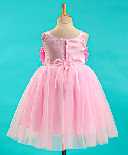Enfance Sleeveless Flower Applique Solid Dress With Hairband-Pink