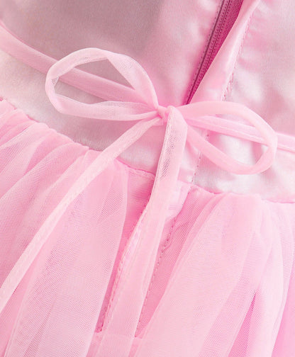 Enfance Sleeveless Flower Applique Solid Dress With Hairband-Pink