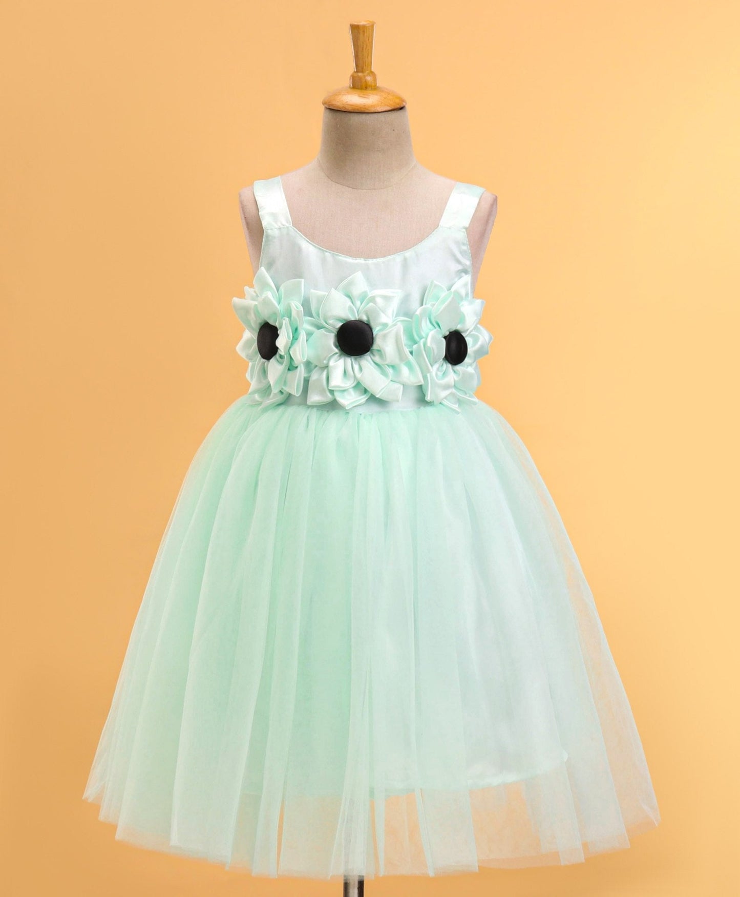 Enfance Sleeveless Flower Applique Solid Dress With Hairband-S.Green