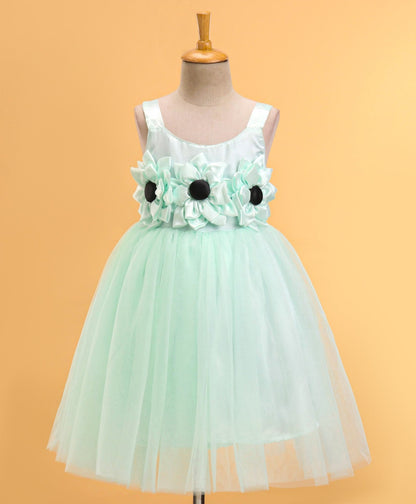 Enfance Sleeveless Flower Applique Solid Dress With Hairband-S.Green