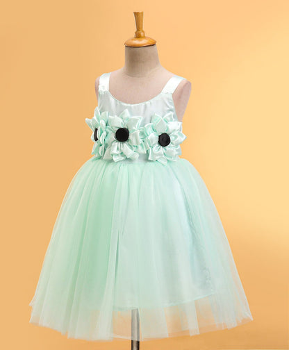 Enfance Sleeveless Flower Applique Solid Dress With Hairband-S.Green