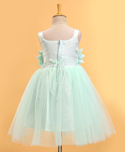 Enfance Sleeveless Flower Applique Solid Dress With Hairband-S.Green