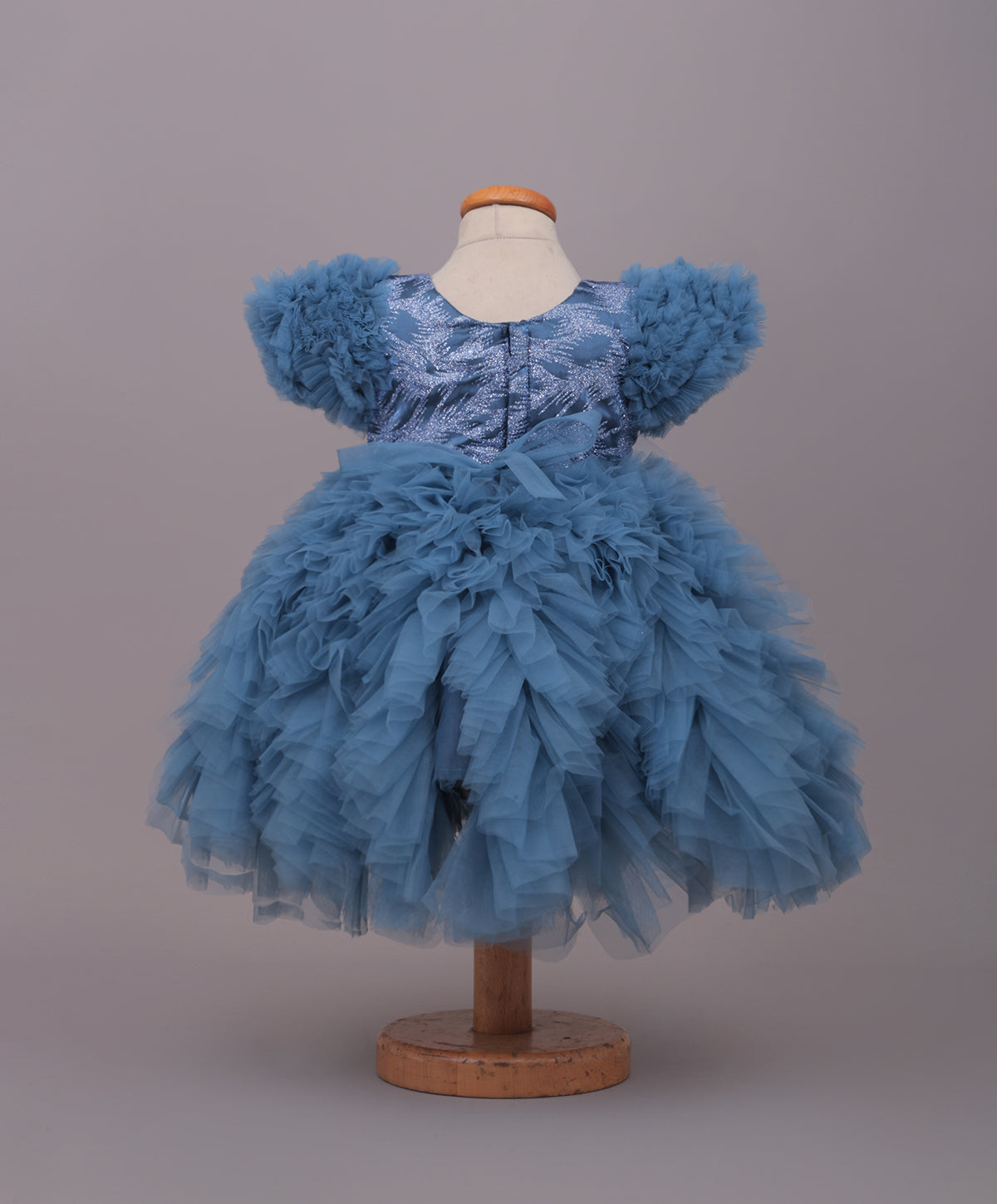 Enfance Net Frill Sleeves Floral Detailed Party Dress - T.Blue