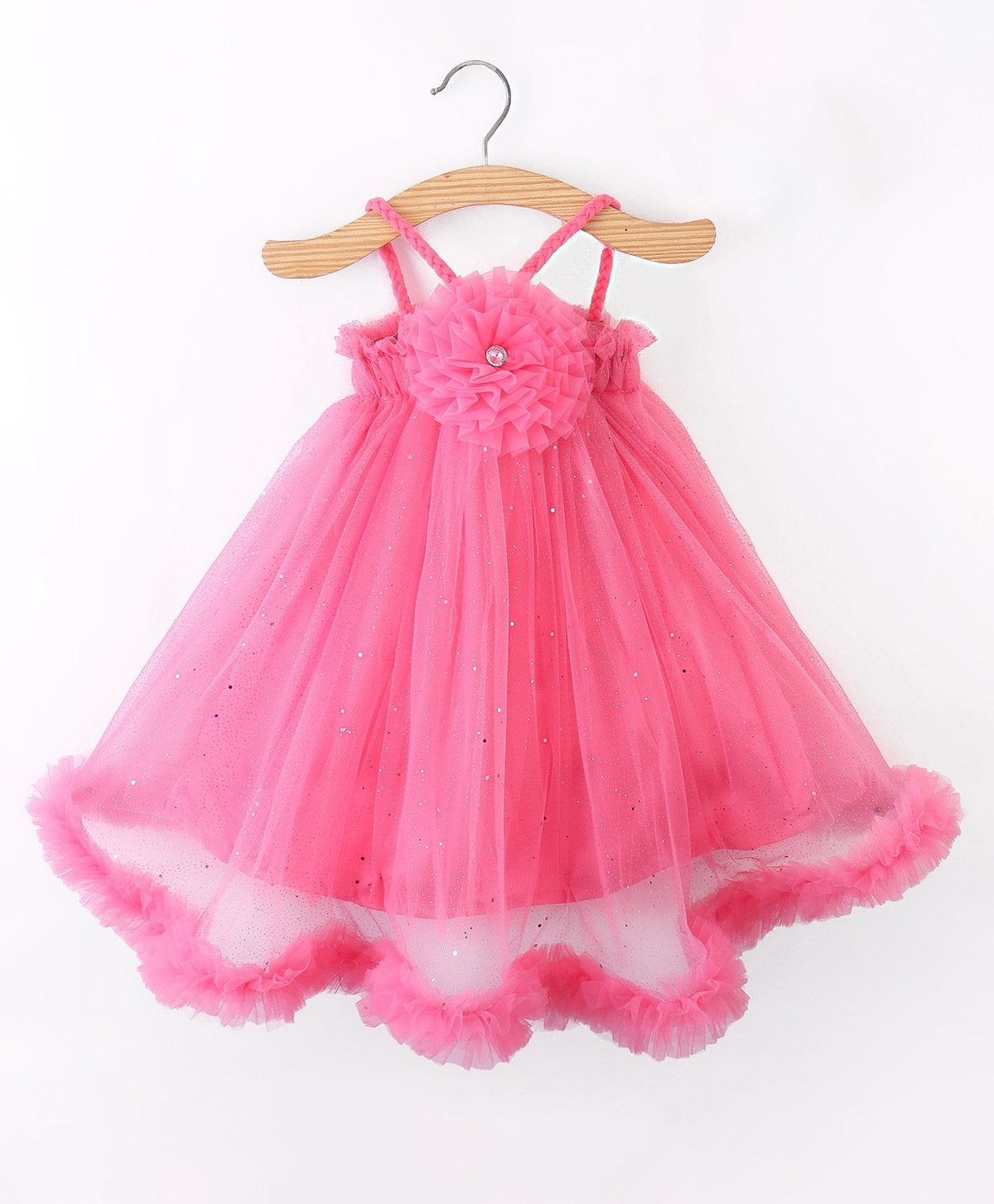 Enfance Sleeveless Flower Applique Solid Dress With Hairband-D.Pink