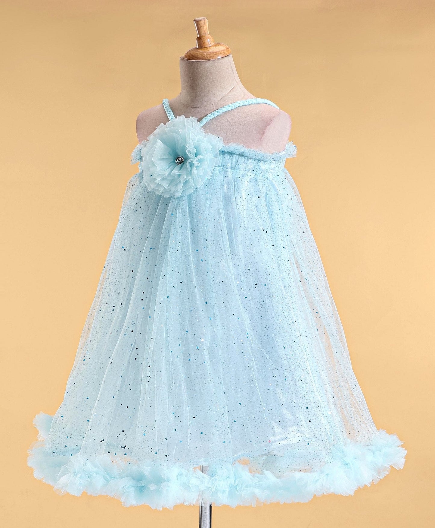 Enfance Sleeveless Flower Applique Solid Dress With Hairband-Ferozi